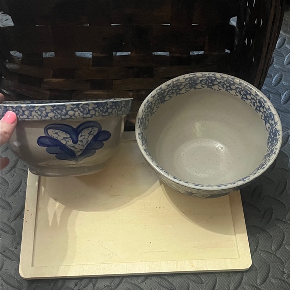 BBP Beaumont Brothers Pottery 7” Mixing/ Nesting Bowls Salt Glazed Cobalt Heart - Picture 1 of 6